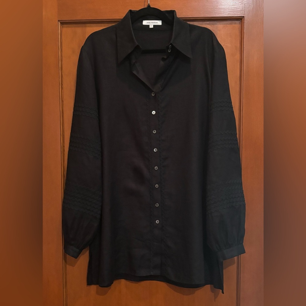 Anne Fontaine Linen Blend Long Sleeve Tunic Black Size 46 (US Size 14)